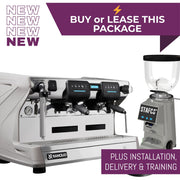 Rancilio Classe 7 USB Tall espresso machine package with RMD64 grinder and knock out drawer - grey