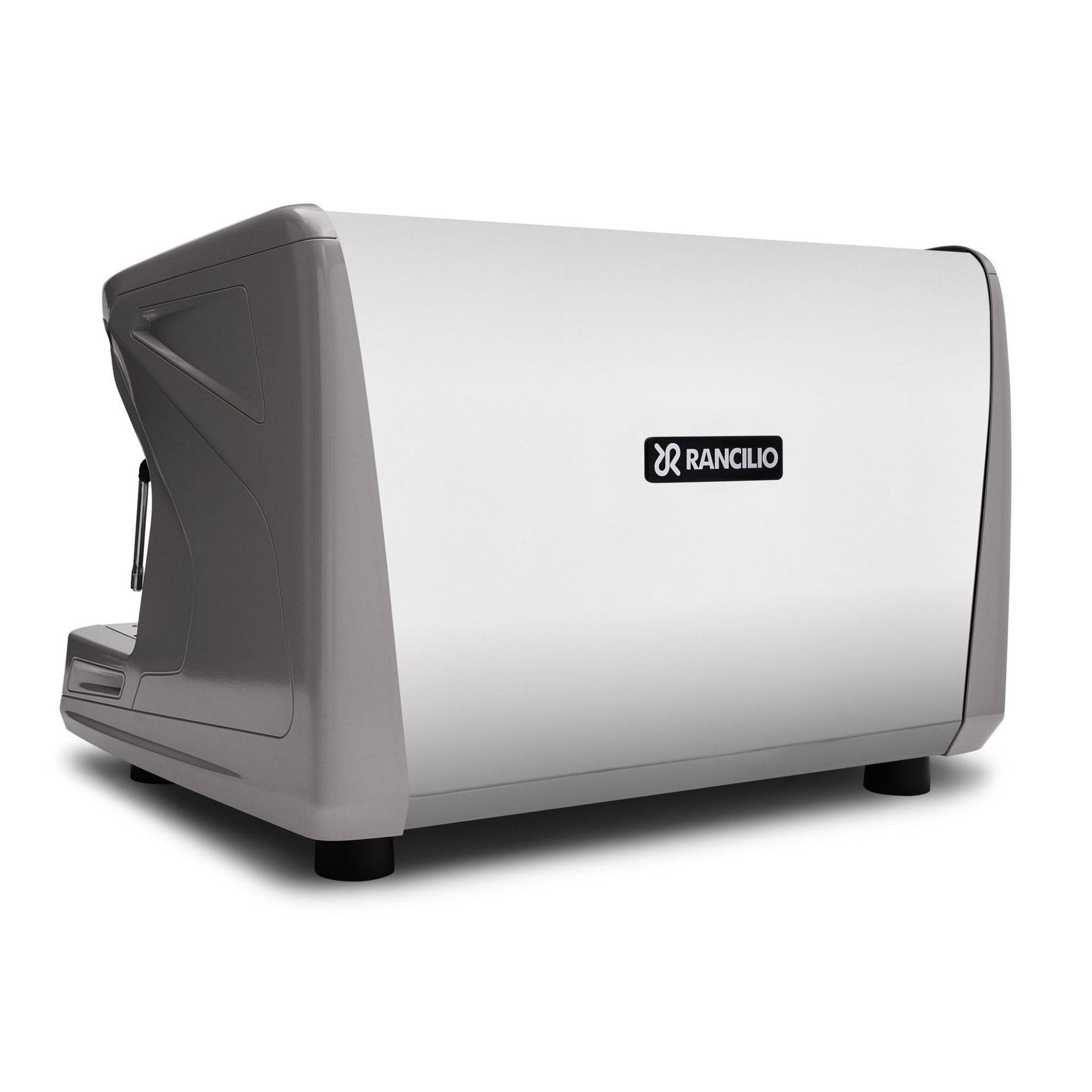Side and rear profile of the Rancilio Classe 7 USB Tall professional espresso   machine - grey
