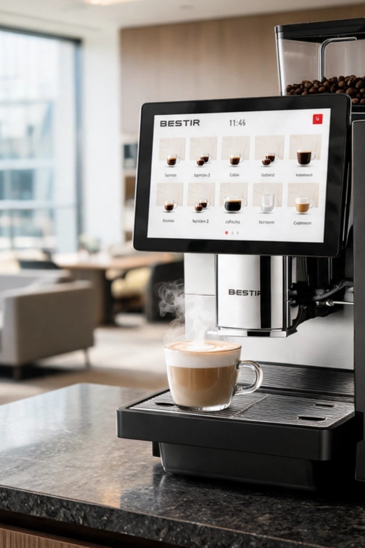 wide range of commercial bean-to-cup coffee machines for self-serve hotels, offices, cafés and coffee shops and workplaces - buy or lease