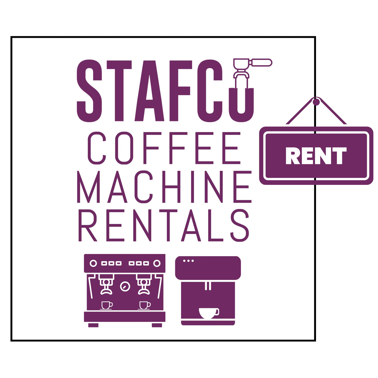 Refurbished coffee machine rental package with Italian Aroma coffee beans and cleaning products.