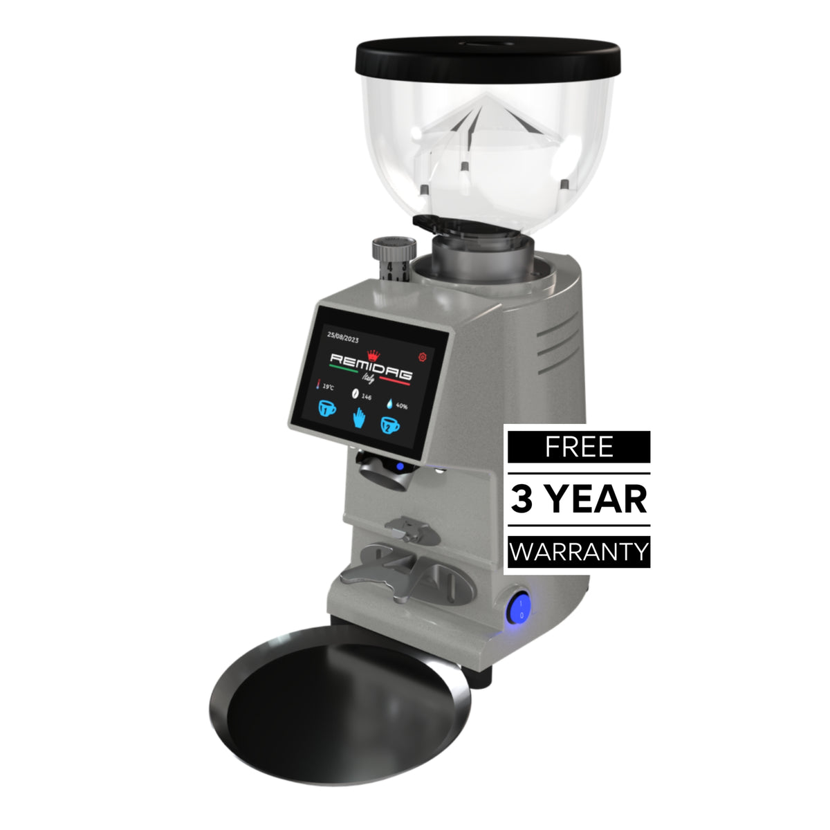 Remidag RD58-OD-PRO metallic grey on-demand commercial coffee grinder