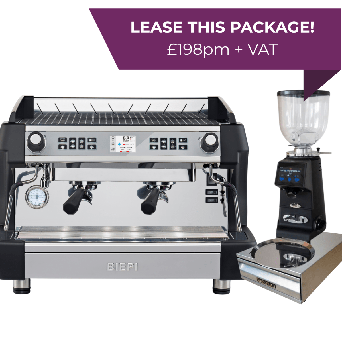 SAVE! ⚡ PACKAGE DEAL | Biepi MC - 1 Barista Pro 2 Group Espresso Machine – Advanced Barista Package with Grinder & Industry - Leading 3 Year Warranty - Stafco Coffee