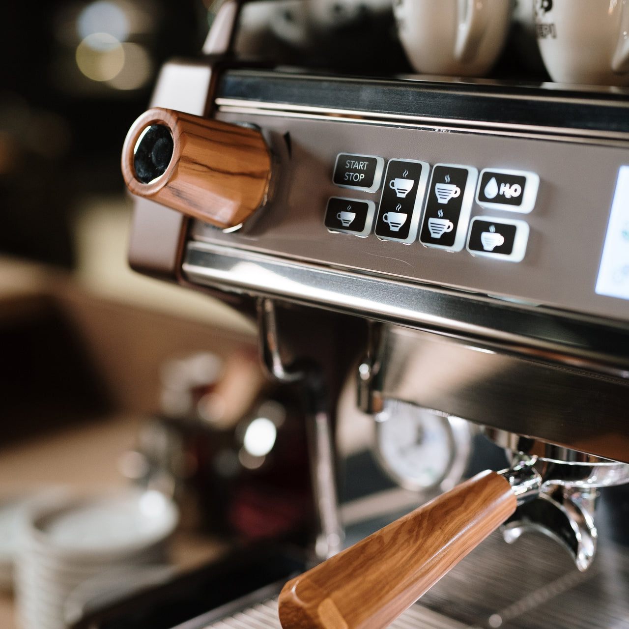 Italian Biepi MC-1 Barista Pro walnut finish espresso machine for coffee shops – buy or lease