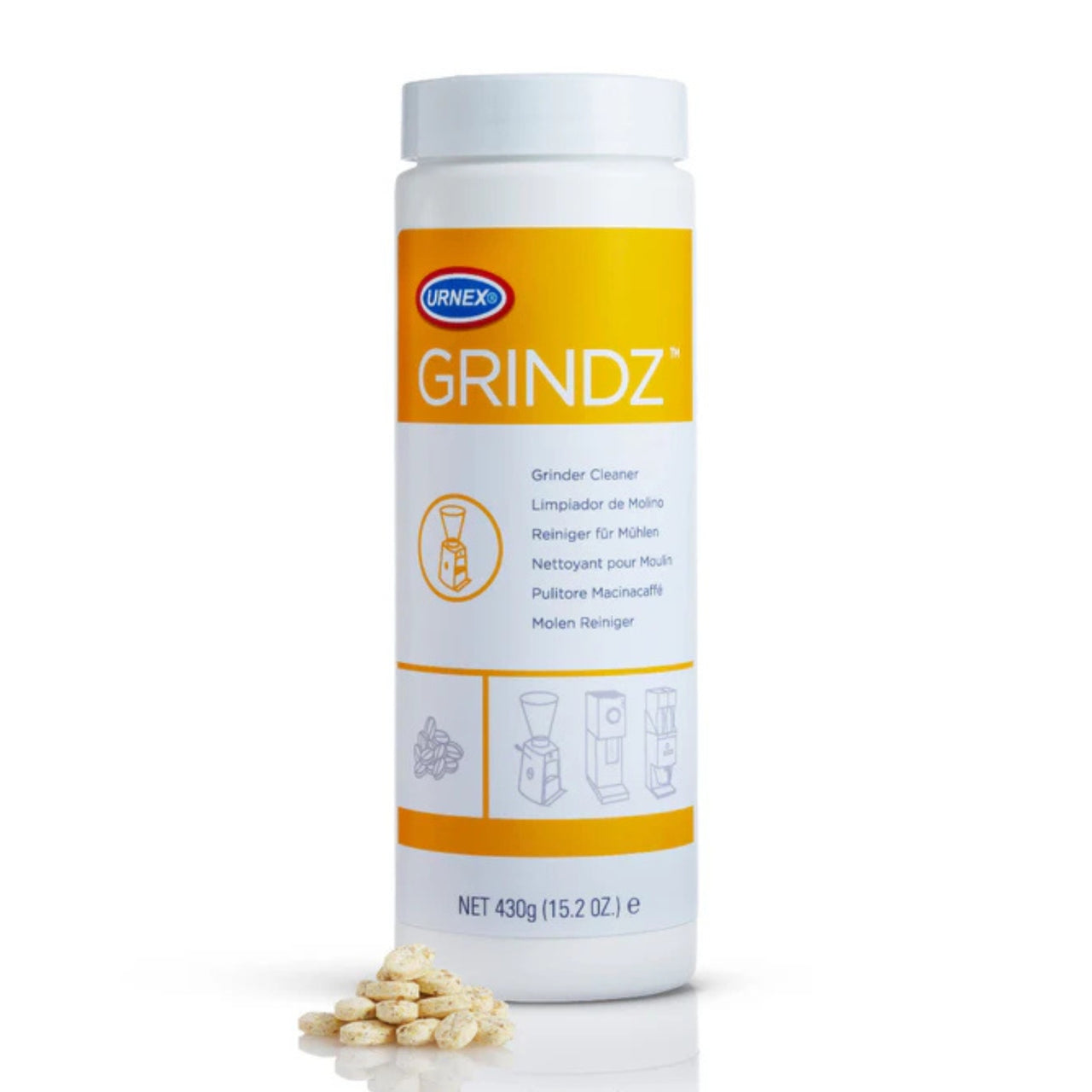 Urnex Grindz 430g coffee grinder cleaning tablets – safe natural cleaner for coffee machine grinders