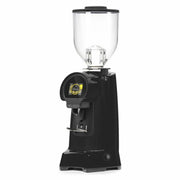 Black Eureka Helios 80 mm flat burr black commercial coffee grinder with touchscreen controls – available to buy or lease from StafCo UK.