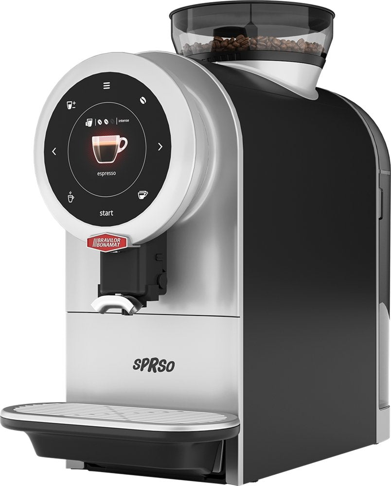 Compact bean to shop cup coffee machine