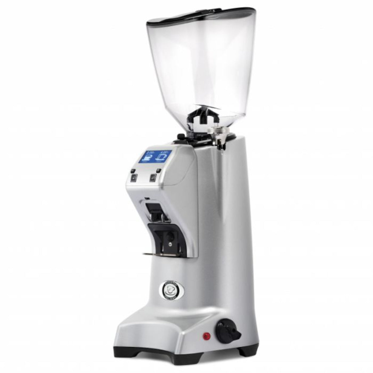 Silver Eureka Atom 60 mm flat burr grey commercial coffee grinder with quiet operation – available to buy or lease from StafCo UK.