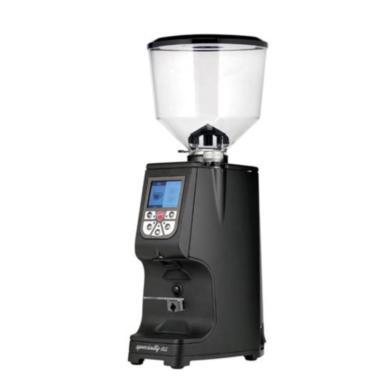 Eureka Atom 65 Speciality black flat burr coffee grinder with silent operation and precise espresso adjustment – available to buy or lease