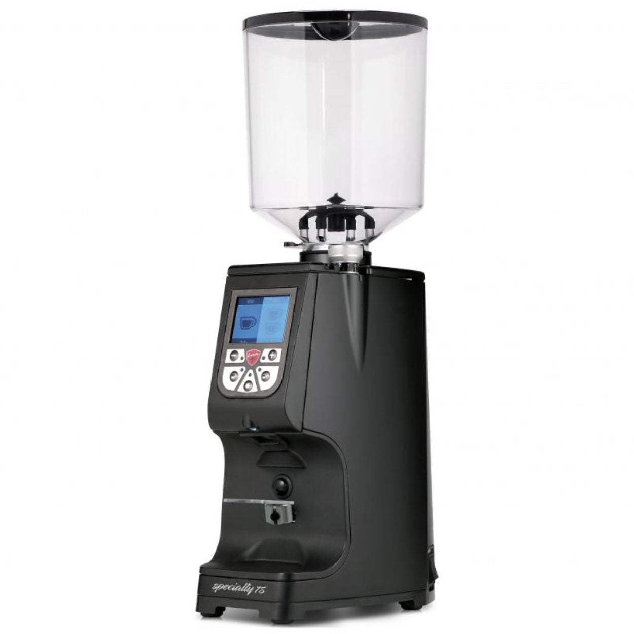 Eureka Atom Specialty 75mm flat burr black commercial coffee grinder with silent operation – available to buy or lease from StafCo UK